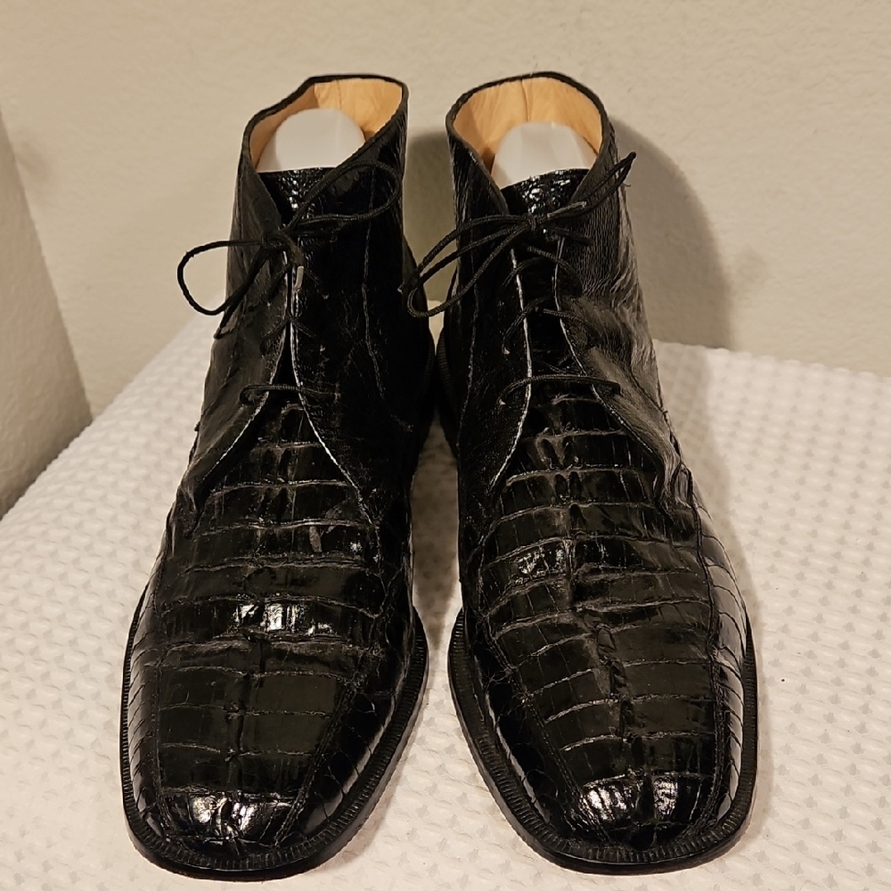 Men's Black Croc-Embossed Leather Dress Boots